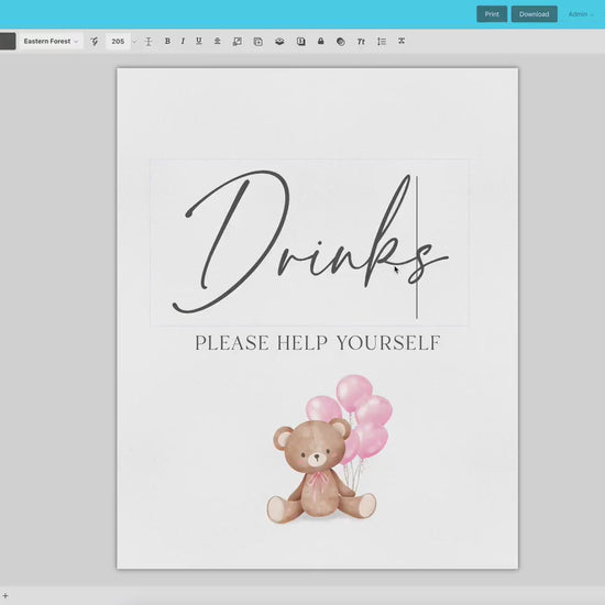 Bear Bundle of 20+ Baby Shower Signs . Teddy with Pink Balloons, Girl Baby Shower, We Can Bearly Wait, Editable Template Download Templett