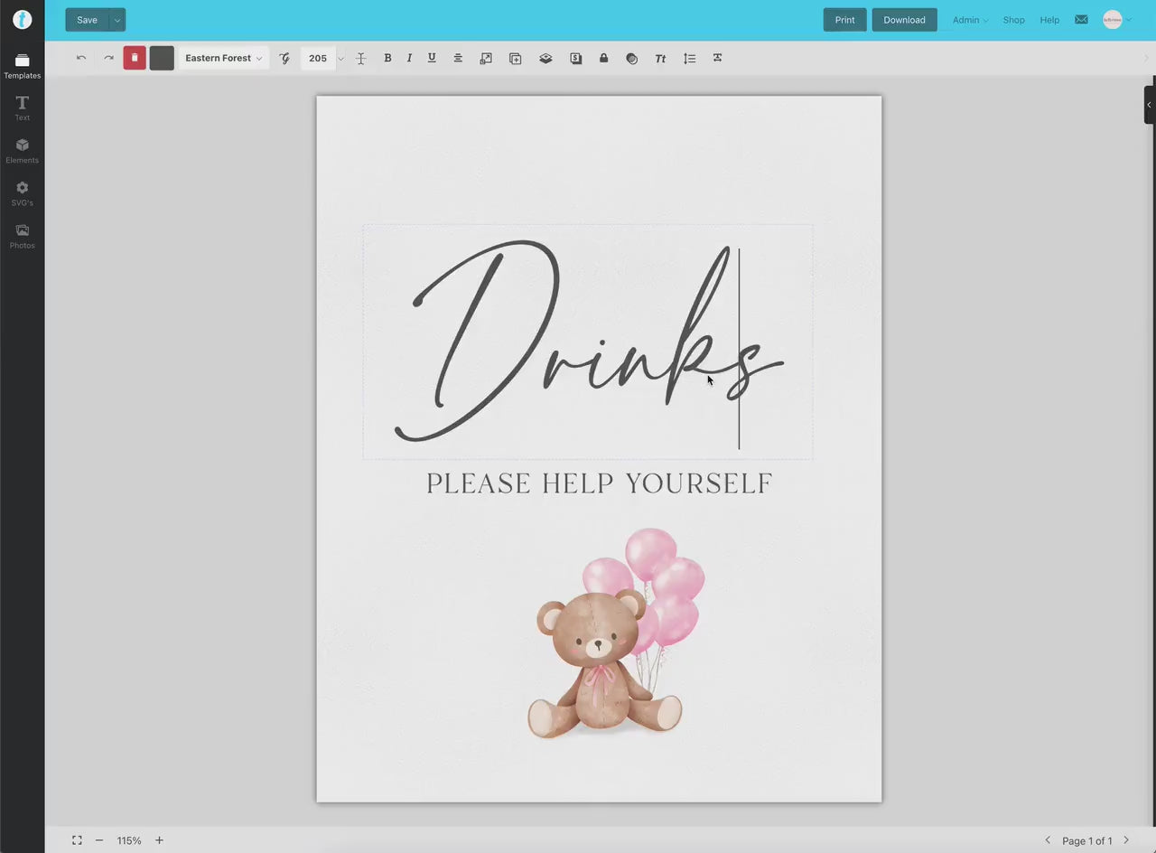 Bear Bundle of 20+ Baby Shower Signs . Teddy with Pink Balloons, Girl Baby Shower, We Can Bearly Wait, Editable Template Download Templett