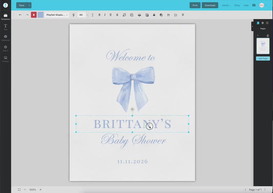 Bow Welcome Sign, Blue Bow Baby Bridal Shower, Boy Baby Sprinkle, Birthday, Couples Shower, Printable Editable Template Download TEMPLETT