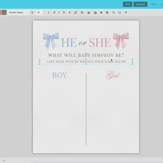 He or She What Will Baby Be, Gender Guess Sign, Pink and Blue Bow Baby Gender Neutral, Gender Reveal Game, Template Download TEMPLETT