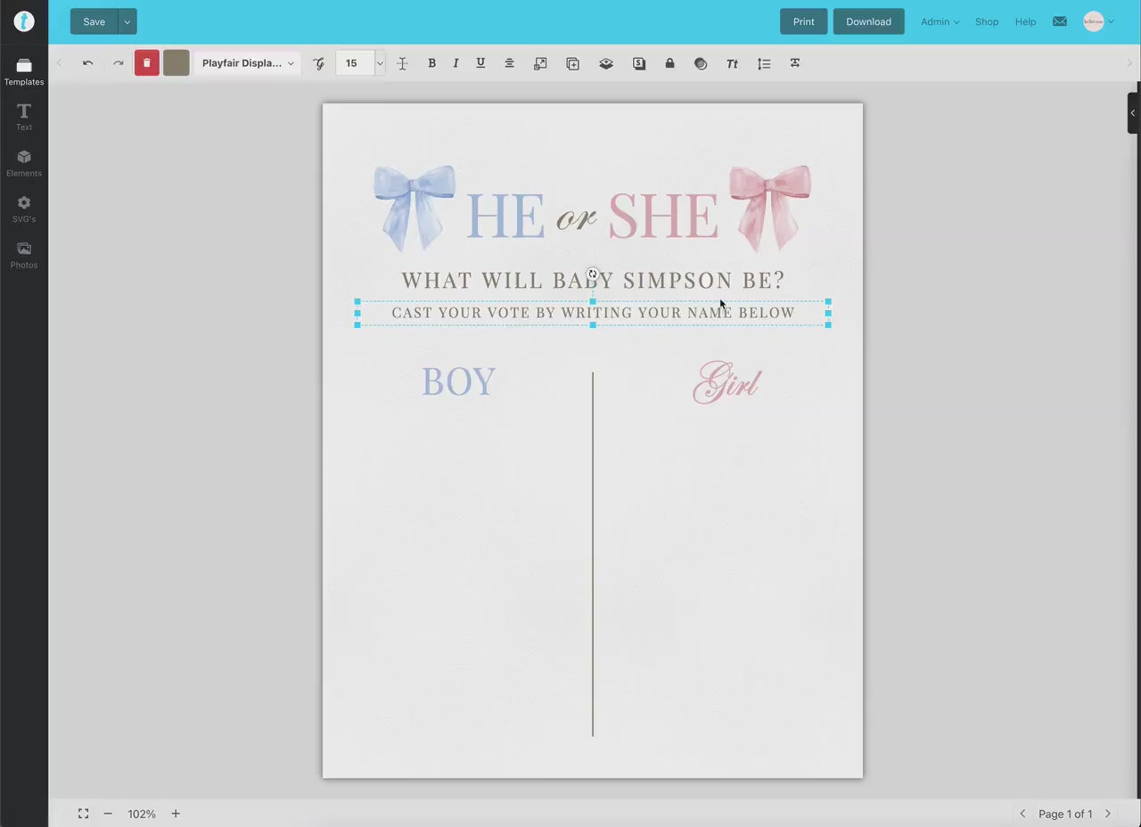 He or She What Will Baby Be, Gender Guess Sign, Pink and Blue Bow Baby Gender Neutral, Gender Reveal Game, Template Download TEMPLETT