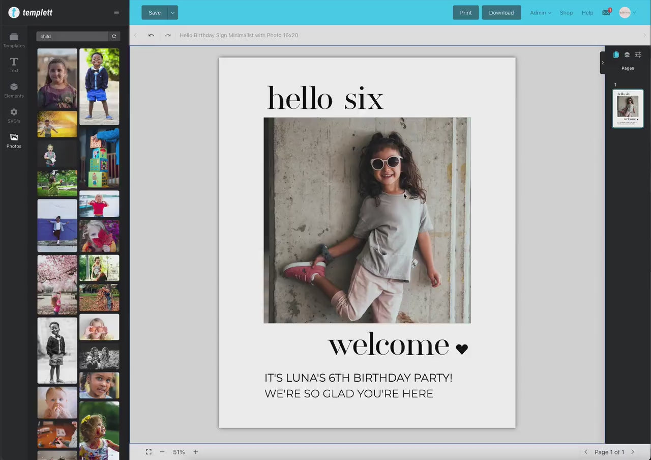 Kids Birthday Welcome Sign, Hello Photo Sign, Boy or Girl First Second Third Fourth Fifth, Editable Template Digital Download TEMPLETT