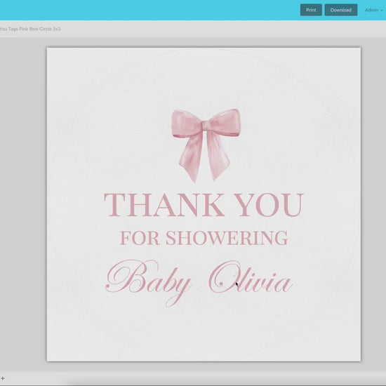Thank You Favor Tags Pink Bow Template, Tags Stickers Labels, Baby Shower Sprinkle, Bridal Shower, Personalized Editable PRINTABLE Templett
