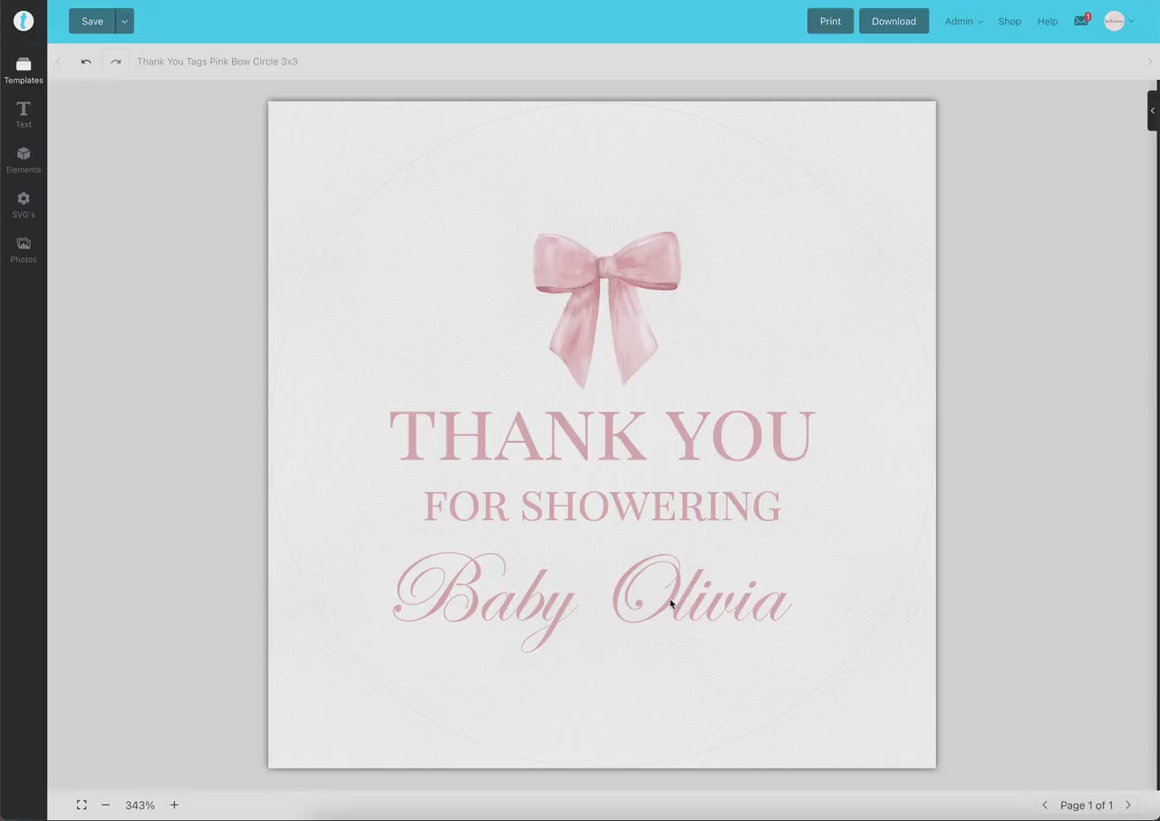 Thank You Favor Tags Pink Bow Template, Tags Stickers Labels, Baby Shower Sprinkle, Bridal Shower, Personalized Editable PRINTABLE Templett