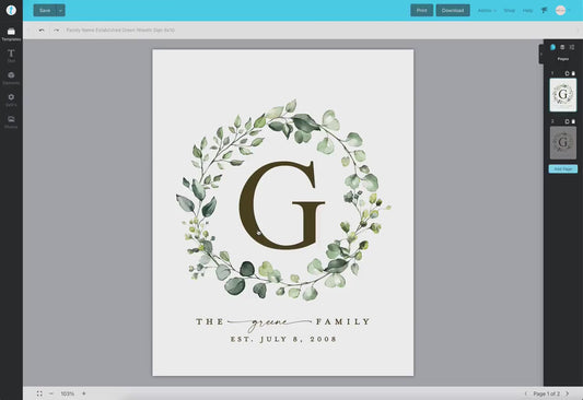 Personalized Family Name Printable Christmas Gift Sign . Last Name Monogram Established Date . Wedding Anniversary . Download Templett