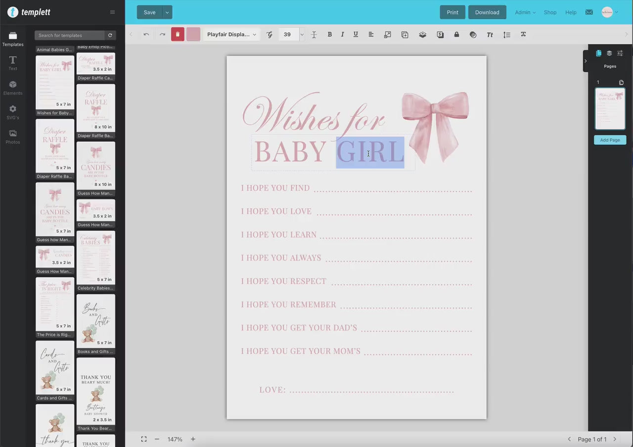 Pink Bow Baby Shower Bundle of 30+ Baby Shower Games, Girl Baby Shower Sprinkle, Bow Theme, Editable Template Download Templett