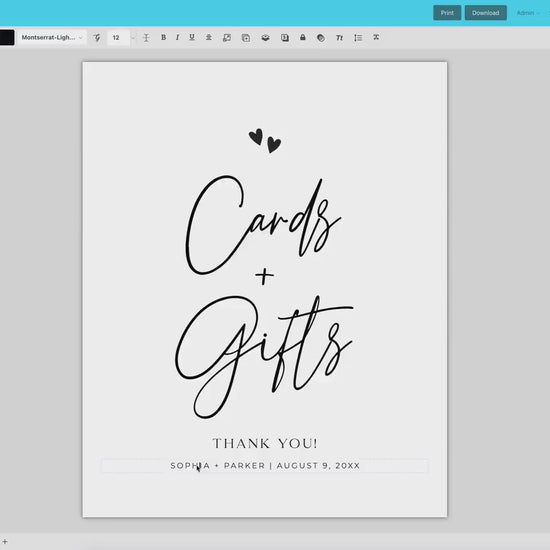 Cards and Gifts Sign Editable Template . Wedding Engagement Party Bridal Baby Shower . Minimalist PRINTABLE Instant Download Templett M2-T