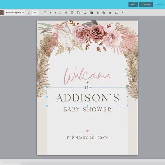 Baby Shower Welcome Sign Personalized Template . Pink Boho Pampas . PRINTABLE Editable Welcome Poster . Instant Download Templett Template
