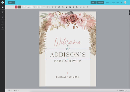 Baby Shower Welcome Sign Personalized Template . Pink Boho Pampas . PRINTABLE Editable Welcome Poster . Instant Download Templett Template
