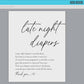 Late Night Diapers Minimalist Baby Shower Printable Game Sign . Boy or Girl Gender Neutral . Editable Template . Instant Download Templett