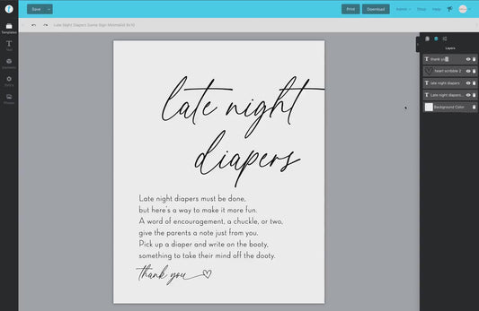 Late Night Diapers Minimalist Baby Shower Printable Game Sign . Boy or Girl Gender Neutral . Editable Template . Instant Download Templett