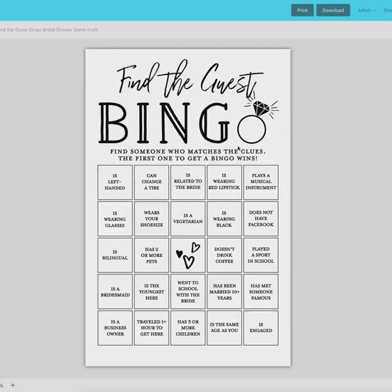 Find the Guest Bingo PRINTABLE Bridal Shower Game . Couples Shower . Kraft + Minimalist Wedding . Editable Template Download Templett
