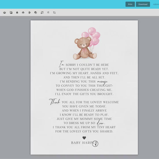 Thank You Message from Baby Baby Shower Sign, Message From Baby Bump Sign, Bear Pink Balloons, Girl Baby Shower, PRINTABLE Template TEMPLETT