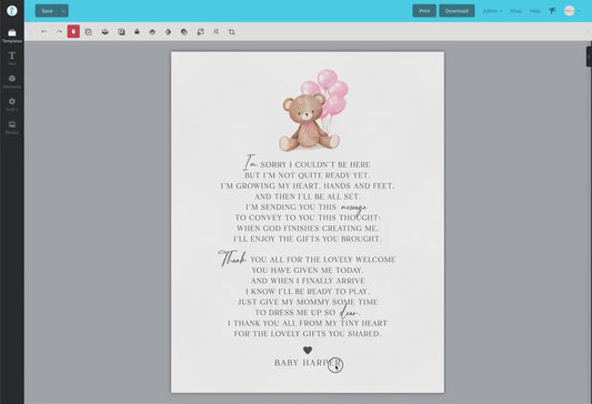 Thank You Message from Baby Baby Shower Sign, Message From Baby Bump Sign, Bear Pink Balloons, Girl Baby Shower, PRINTABLE Template TEMPLETT