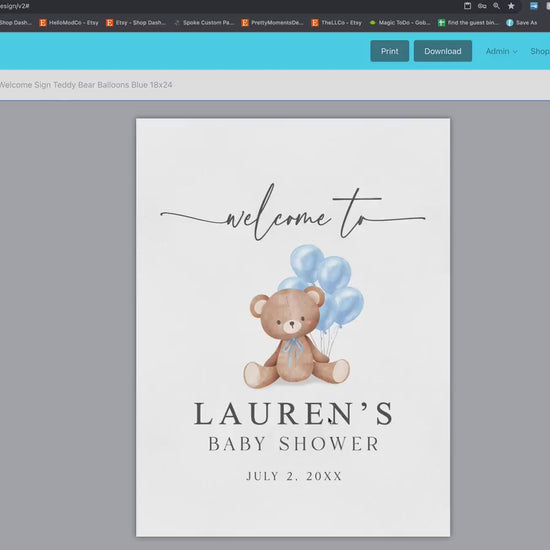 Editable Welcome Sign Teddy Bear with Blue Bow and Balloons, Boy Baby Shower Sprinkle, We Can Bearly Wait, Template Download TEMPLETT