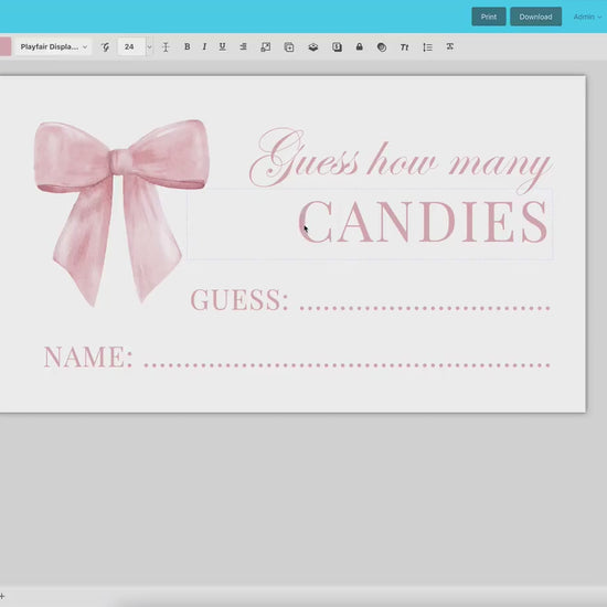 Guess How Many Candies Pink Bow Baby Shower Game, Guess the Kisses Game Sign + Card, Girl Baby, Editable Template Digital Download TEMPLETT