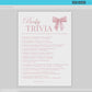 Baby Trivia Baby Shower Pink Bow, Baby Girl Game Cards, Girl Baby Shower Sprinkle, Printable Editable Template Digital Download TEMPLETT