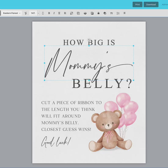 How Big is Mommys Belly Printable Sign + Cards, Teddy Bear with Pink Balloons, Girl Baby Shower, Can Bearly Wait, Template Download Templatt