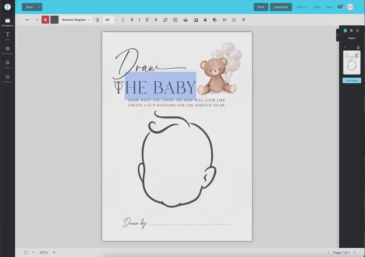 Bear Bundle of 20+ Baby Shower Games . Teddy with White Balloons, Boy Girl Sprinkle, We Can Bearly Wait, Editable Template Download Templett