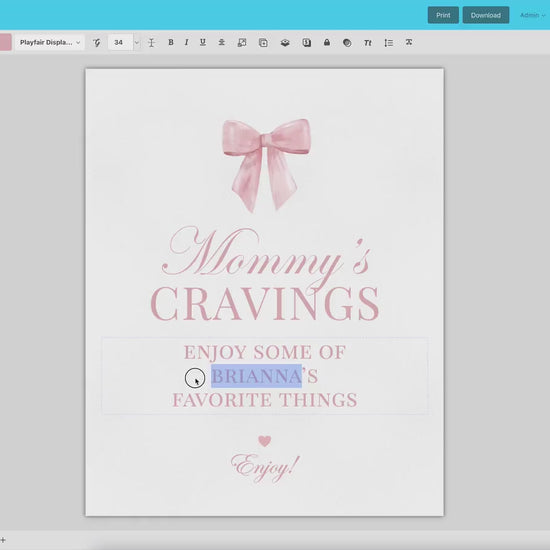 Mommy's Cravings Sign, Pink Bow Girl Baby Shower, Pregnancy Cravings Station, Editable Template Digital Download TEMPLETT