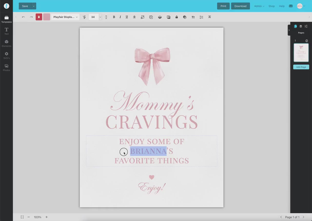 Mommy's Cravings Sign, Pink Bow Girl Baby Shower, Pregnancy Cravings Station, Editable Template Digital Download TEMPLETT