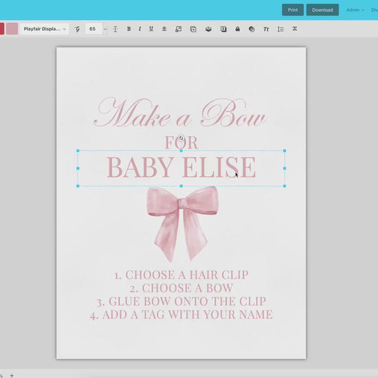 Make a Bow for Baby Pink Bow Baby Shower, Bow Making Station Sign, Girl Baby Sprinkle, Editable Template Digital Download TEMPLETT