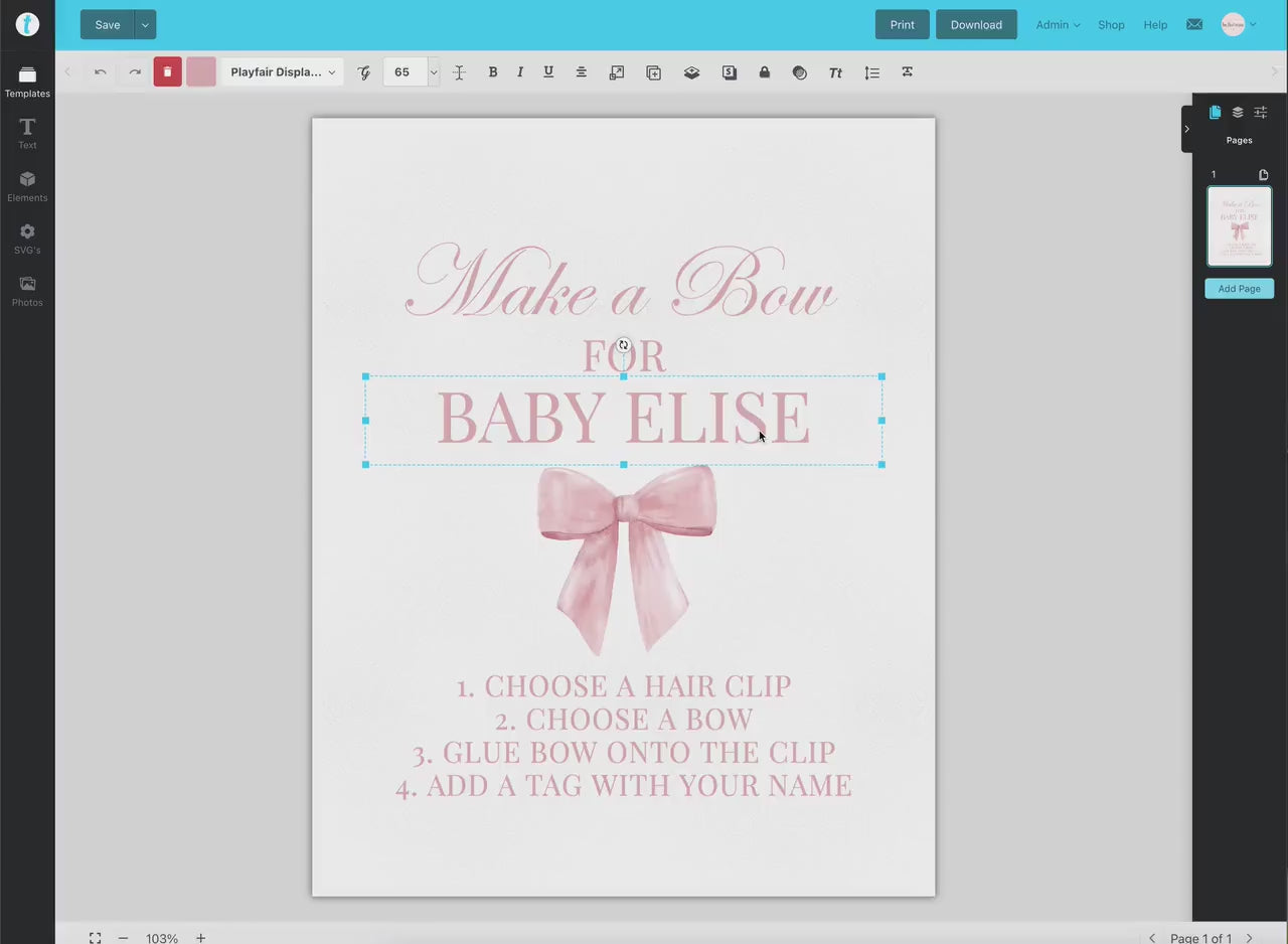 Make a Bow for Baby Pink Bow Baby Shower, Bow Making Station Sign, Girl Baby Sprinkle, Editable Template Digital Download TEMPLETT
