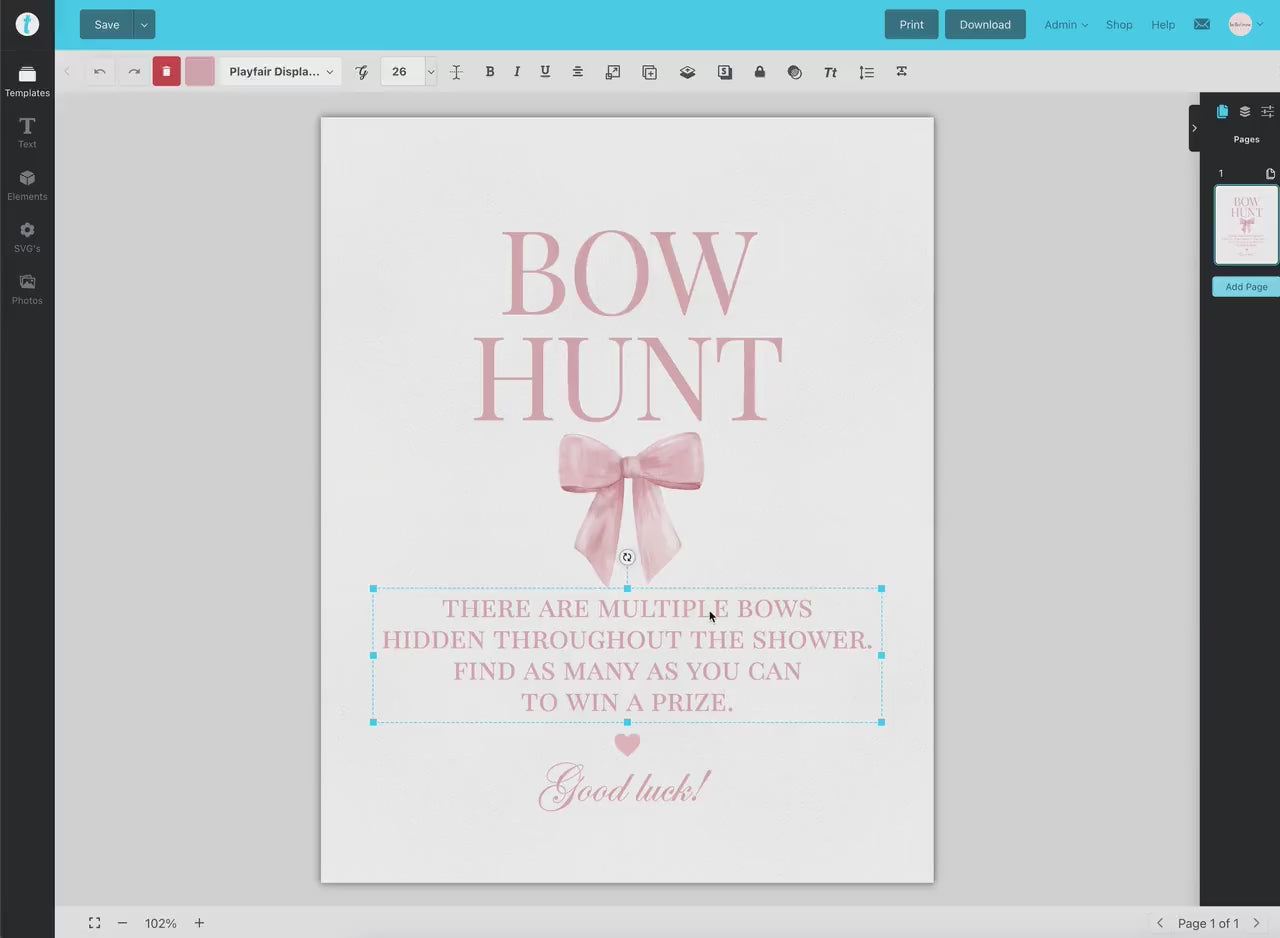 Bow Hunt Find the Bows Game, Pink Bow Baby Shower, Bow Counting Guess Game, Girl Baby Shower, Editable Template Digital Download TEMPLETT