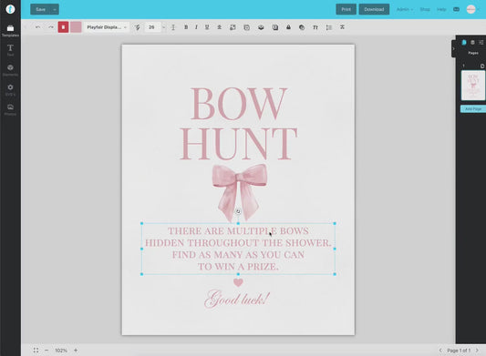 Bow Hunt Find the Bows Game, Pink Bow Baby Shower, Bow Counting Guess Game, Girl Baby Shower, Editable Template Digital Download TEMPLETT