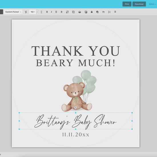 Bear Baby Shower Thank You Favor Tags Template . Sage Green Balloons Tag Sticker Label . Personalized Editable PRINTABLE Templett Download