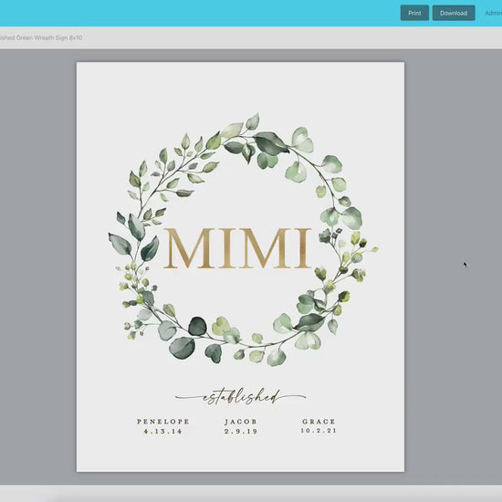 Mimi Established Printable Christmas Gift for Mimi Gigi Mom Mother Grandma Grandmother . Greenery . PRINTABLE Editable Template Templett