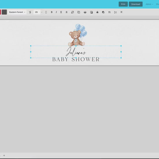Water Bottle Labels + Sign, Bear Baby Shower, Teddy Boy with Bow and Blue Balloons, Sprinkle, We Can Bearly Wait, Template Download Templett