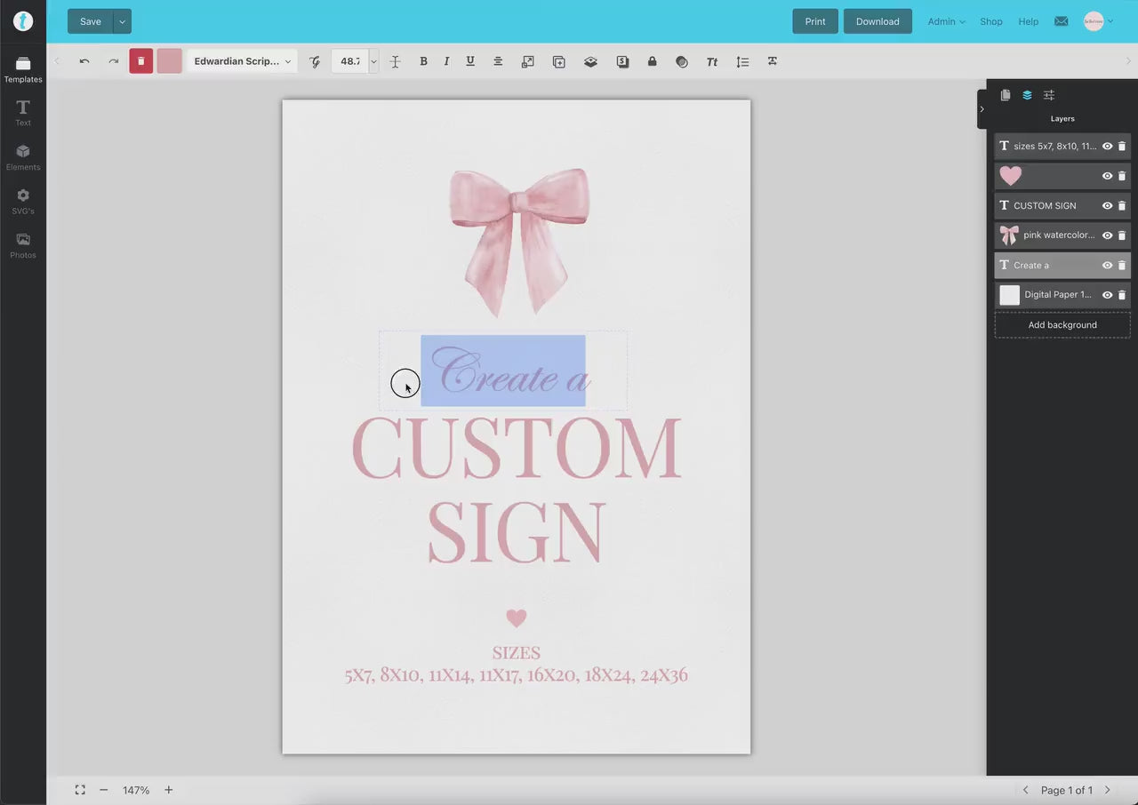 Custom Editable Sign Pink Bow, Baby Shower Baby Sprinkle, First Birthday Girl, Template Digital Download TEMPLETT