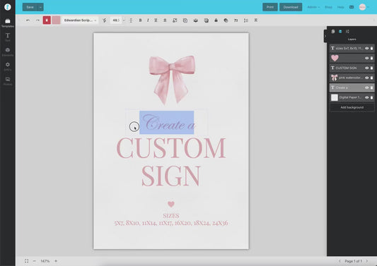Custom Editable Sign Pink Bow, Baby Shower Baby Sprinkle, First Birthday Girl, Template Digital Download TEMPLETT
