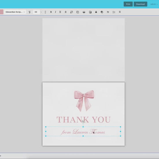 Thank You Card Pink Bow Editable Template . Baby Shower Sprinkle Gender Reveal Thank You . PRINTABLE Instant Digital Download TEMPLETT