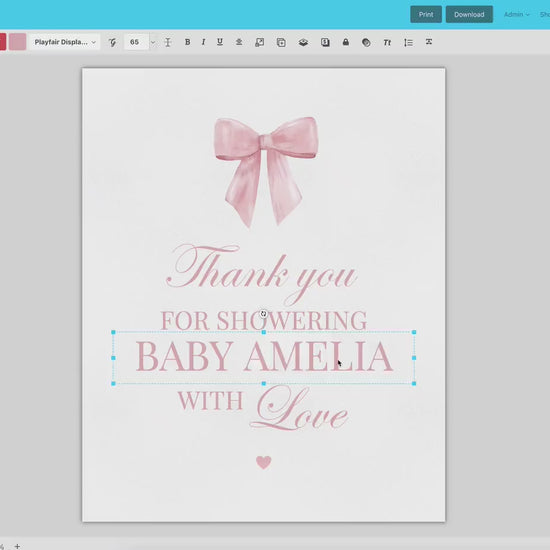 Thank You for Showering Baby With Love Pink Bow Baby Shower, Favors Sign, Girl Baby Sprinkle, Editable Template Digital Download TEMPLETT