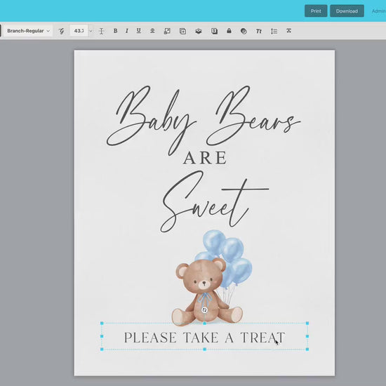 Babies Are Sweet Please Take a Treat Baby Shower Favors Sign, Bear with Blue Balloons, Boy Baby Shower, Baby Sprinkle, Template Download