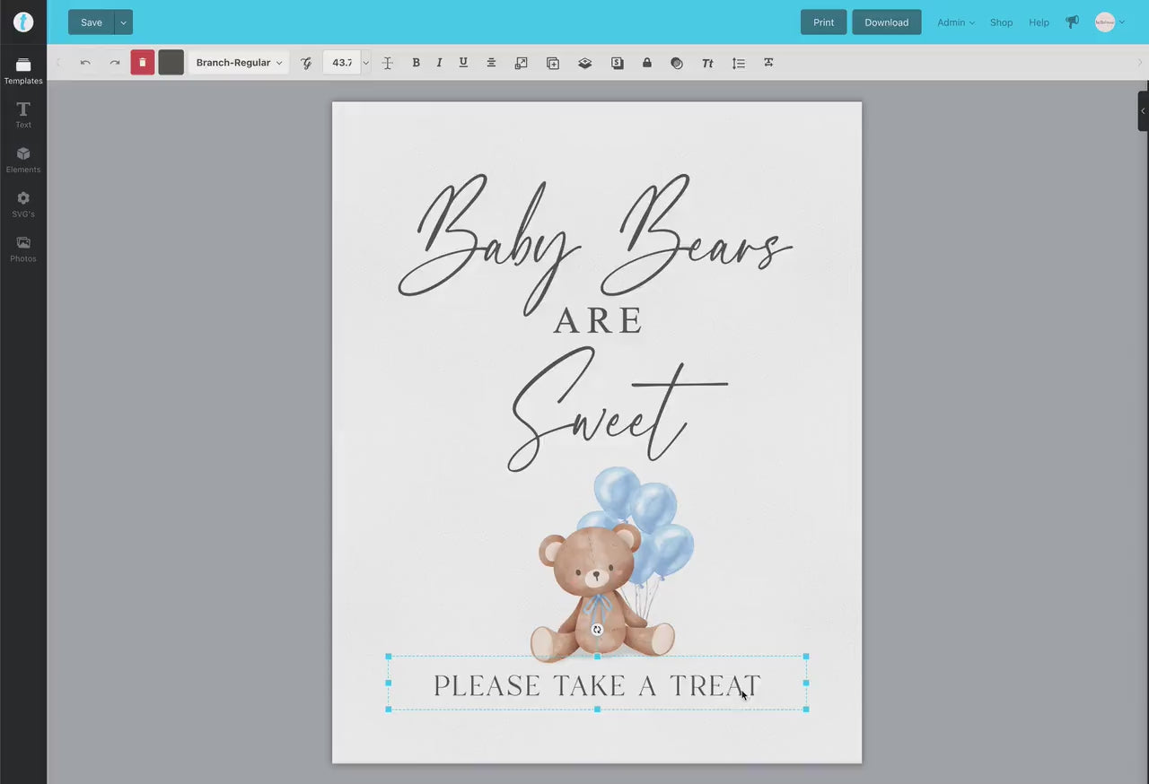 Babies Are Sweet Please Take a Treat Baby Shower Favors Sign, Bear with Blue Balloons, Boy Baby Shower, Baby Sprinkle, Template Download