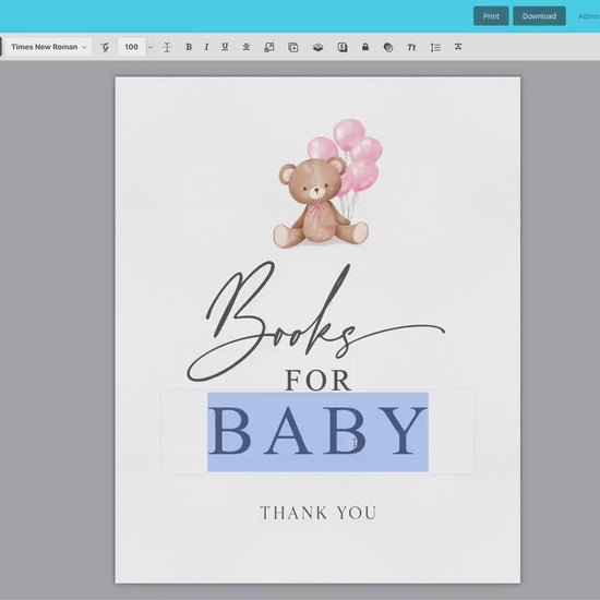 Books for Baby Printable Sign and Cards, Teddy Bear with Pink Balloons, Girl Baby Shower, Couples Shower, Can Bearly Wait, Template Download