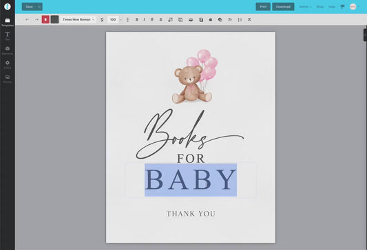 Books for Baby Printable Sign and Cards, Teddy Bear with Pink Balloons, Girl Baby Shower, Couples Shower, Can Bearly Wait, Template Download