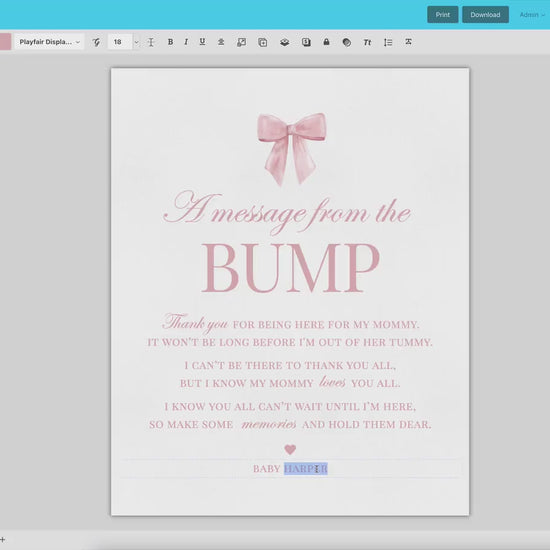 Bow A Message From the Bump, Pink Bow Baby Shower Table Sign, Girl Baby Sprinkle, Editable Template Digital Download TEMPLETT