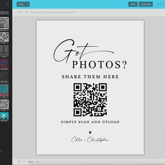 Got Photos? Wedding Reception QR Code Sign . Share the Love Photos Printable Template . Greenery and Gold . Instant Download Templett G2-T