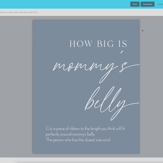 How Big is Mommy's Belly Boho Baby Shower Games Printable Sign . Blue Boy Minimalist . Editable Template . Instant Download Templett