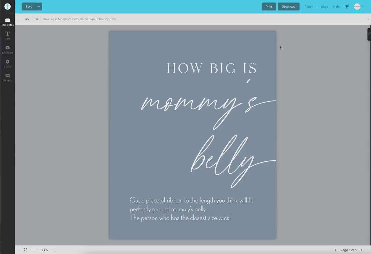 How Big is Mommy's Belly Boho Baby Shower Games Printable Sign . Blue Boy Minimalist . Editable Template . Instant Download Templett