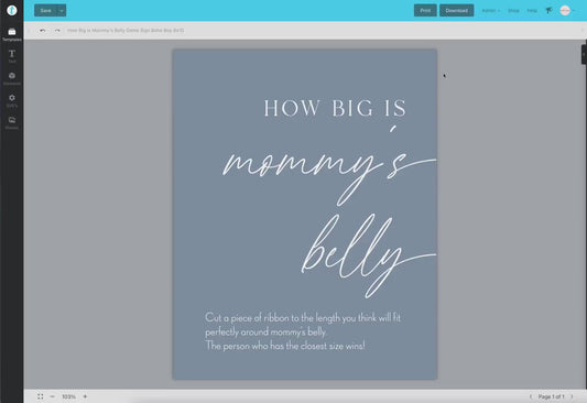 How Big is Mommy's Belly Boho Baby Shower Games Printable Sign . Blue Boy Minimalist . Editable Template . Instant Download Templett