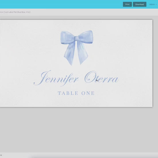 Blue Bow Place Card Editable Template, Table Name Food Tent Card Tag, Bridal Bachelorette Baby Shower Sprinkle, PRINTABLE Download TEMPLETT