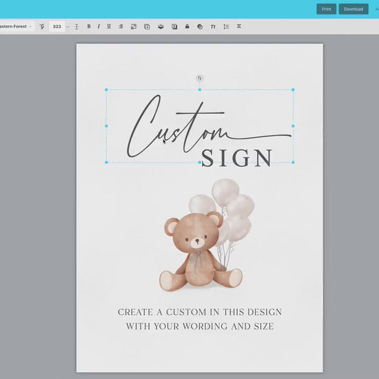 Custom Editable Sign Teddy Bear with Beige Balloons, Boy Girl Baby Shower, Gender Neutral, Sprinkle, Bearly Wait, Template Download TEMPLETT