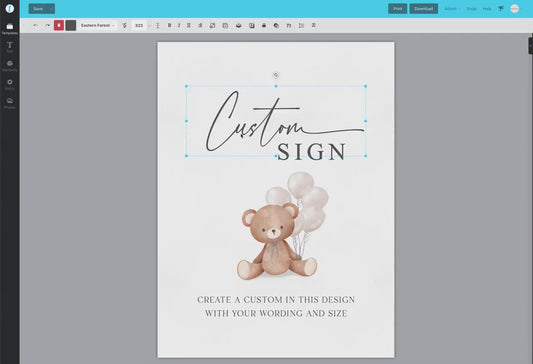 Custom Editable Sign Teddy Bear with Beige Balloons, Boy Girl Baby Shower, Gender Neutral, Sprinkle, Bearly Wait, Template Download TEMPLETT