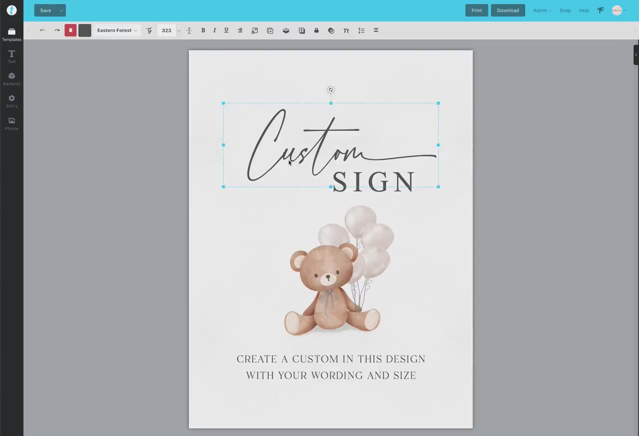 Custom Editable Sign Teddy Bear with Beige Balloons, Boy Girl Baby Shower, Gender Neutral, Sprinkle, Bearly Wait, Template Download TEMPLETT