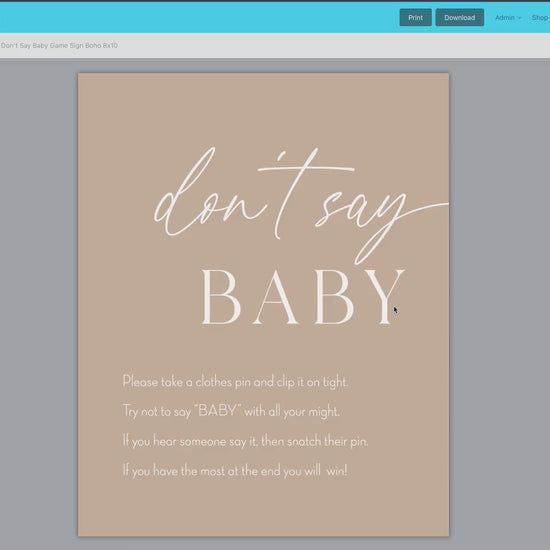 Don't Say Baby Boho Baby Shower Games Printable Sign . Beige Brown Boy Girl Minimalist . Editable Template . Instant Download Templett